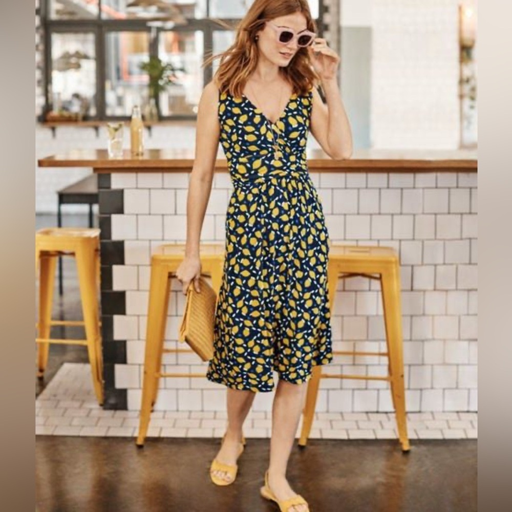 Boden Effie Jersey Dress Navy Lemon Size 10 NWT - Picture 5 of 5
